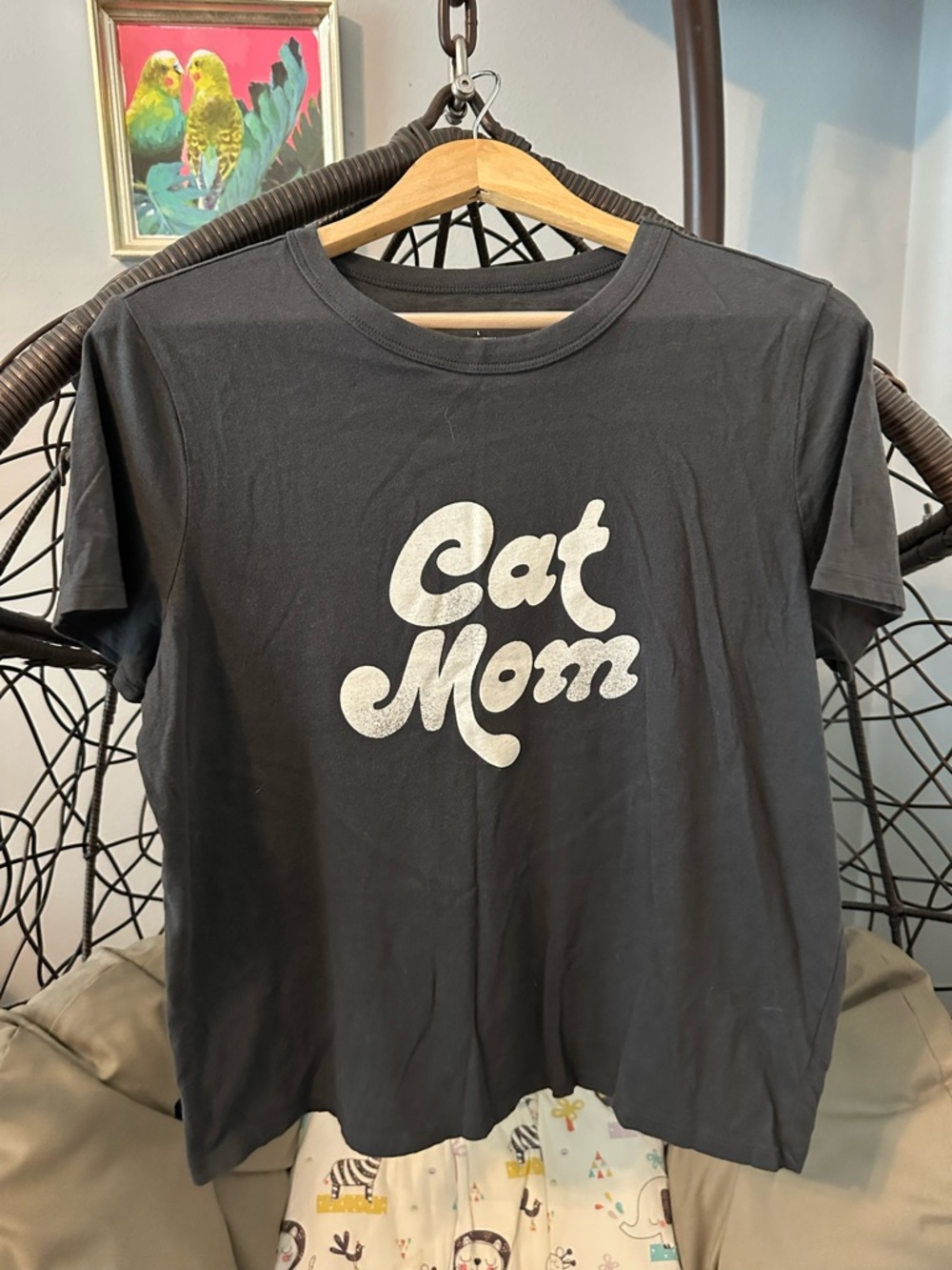 Old Navy Black Cat Mom Tee with White Script